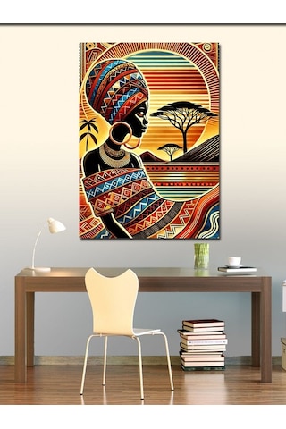 Kanvas Tablo Afrika Kadını Ve Desenli Arka Plan 50cmx70cm