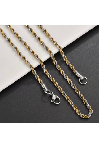 Gold&gümüş Mixli Burgu Unisex Çelik Zincir Kolye Ve Bileklik 3mm
