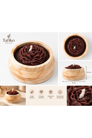 Tafiko Atelier Dekoratif Çiçekli El Yapımı Mum Kahverengi Turuncu
