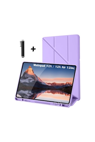 Huawei Matepad 12 X / 12x Air Kılıf Kalem Bölmeli Üçgen Katlanabilir Standlı Yumuşak Silikon Kapak