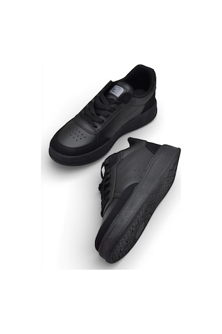 Papatay 1011 Hazır Taban Unisex Spor Ayakkabı Bağcıklı Rahat Sneaker Siyah