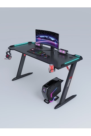 Zeus Rgb Ledli Oyuncu Masası 120x60x74 Siyah