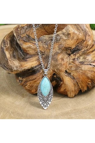 Otantik Mavi Taşlı Gümüş Takı Seti, Ahşap Kutu İçerisinde, Sevgililer Günü Hediyesi Gümüş