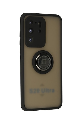 Newface Samsung Galaxy Uyumlu S20 Ultra Kılıf Montreal Yüzüklü Silikon Kapak Semeglbl - 69 - Siyah Sıyah