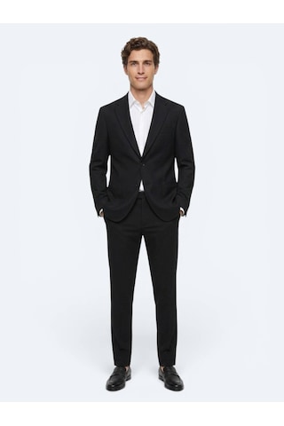 Kip Siyah Çizgili Modern Fit Pamuk Karışımlı Örme Takım Elbise