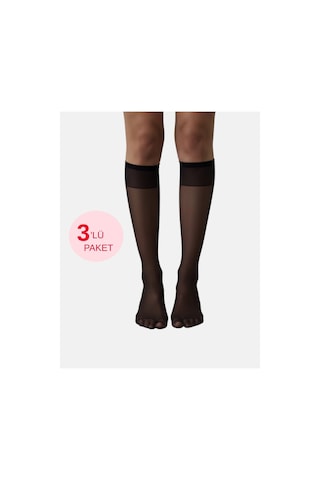 Alya Underwear Kadın Parlak Diz Altı Çorap 15 Denye, İnce Fit - 3'lü Paket Siyah 50 3'lü