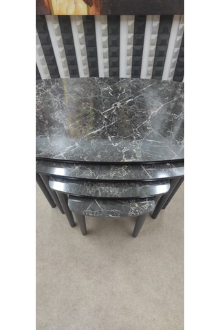 4 Lü Mdf Lam Ahşap Zigon Sehpa Siyah Mermer