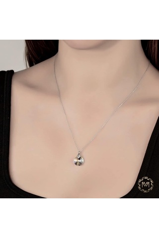 Madam&Matmazel Swarovski Tek Taş Beyaz Kristal Gümüş Kadın Kolye