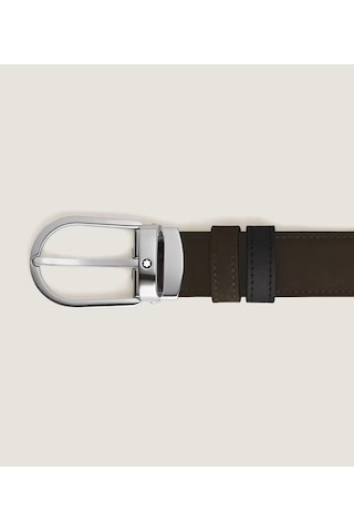 Montblanc At Nalı Tokalı Süet Deri 30 Mm Çift Taraflı Kemer 22097 Kahverengi