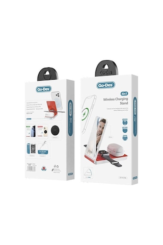 Go Des GD-WL766 Magnetik Wireless Hızlı Şarj Özellikli 4 in 1 Şarj İstasyonu 30W - ZORE-267375 Siyah