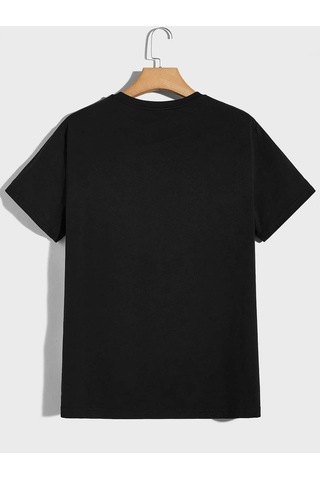 Geometrik Kurt Desen T-shirt - Siyah Baskılı Oversize Bisiklet Yaka Kısa Kol Tişört Siyah