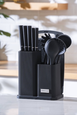 Cooper 12 Parça Standlı Kesme Tahtası Servis Ve Bıçak Seti Siyah