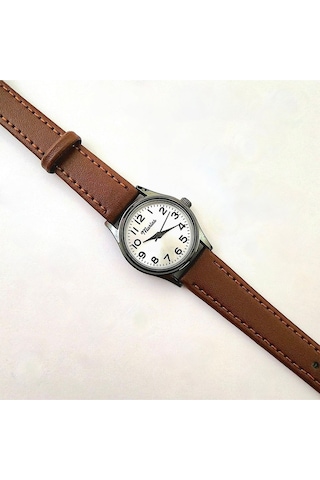 Retro Kadın Kol Saati, Vintage Tasarım, Klasik Tasarım, Siyah Kasa, Minimal Tasarım, Kayışlı Açık Kahverengi Altın