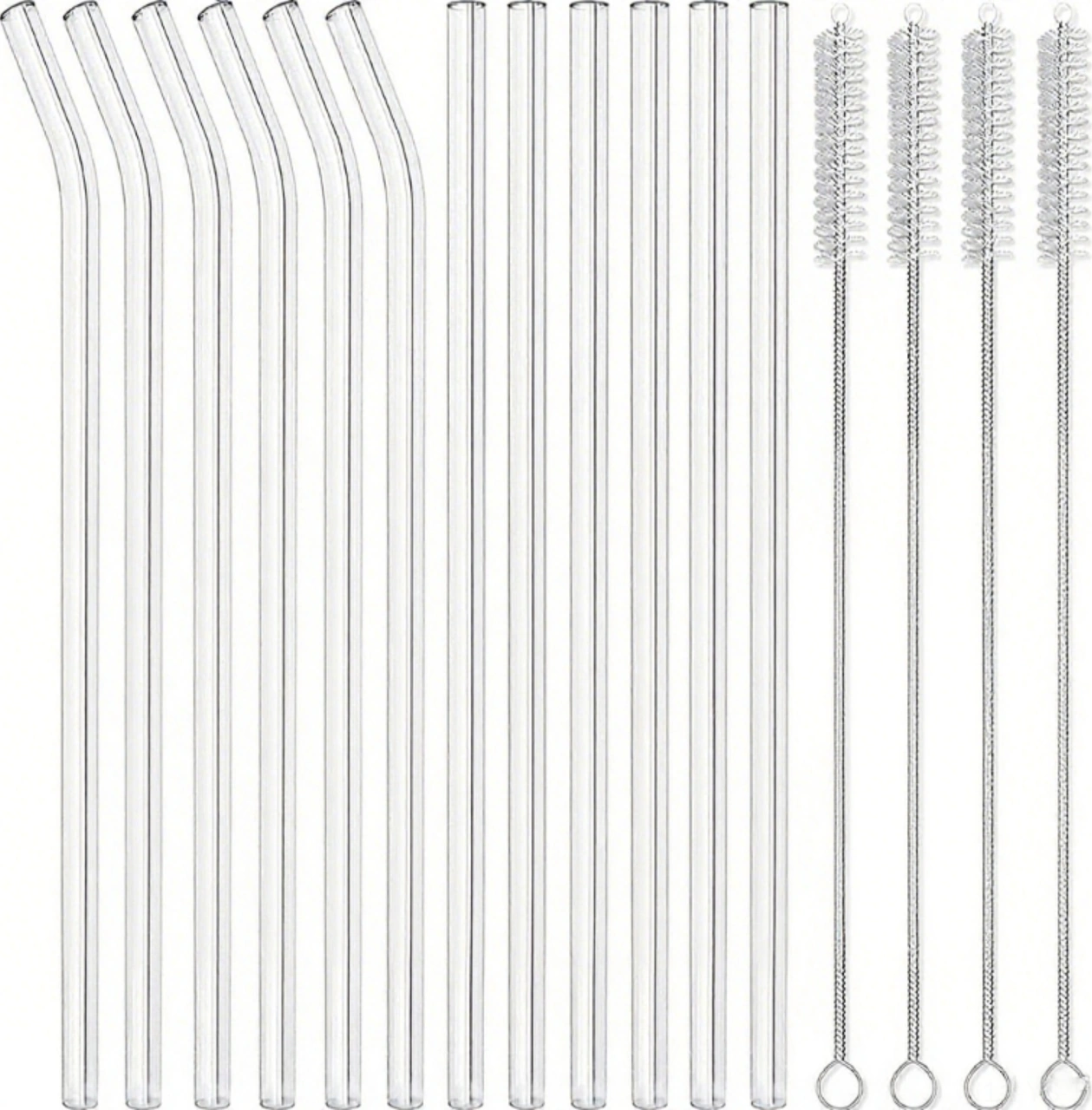 Yunboo Cam Pipet Seti 16 Parça: 6 Düz + 6 Eğik Pipet Ve 4 Temizleme Fırçası - Yeniden Kullanılabilir, Şeffaf, Milkshake Ve Suyu İçin Uygun 8.5 10mm Şeffaf