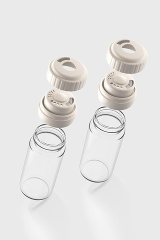 Renga Hibrit 244 Ml Bej Kapaklı 2'li Cam Baharatlık Seti 161005 Bej