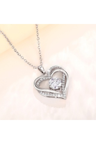 Çift Kalpli Bayan Kolye Gümüş