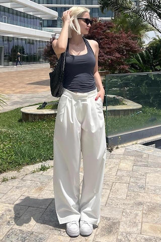 Madmext Beyaz Yüksek Bel Rahat Kesim Bol Paça Pantolon Mg2120-beyaz Beyaz