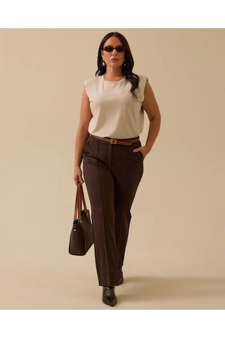 Büyük Beden Cepli Klasik Pantolon Gala-xi Kahverengi