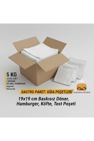 19x19 Gıda Poşeti 5 Kg Baskısız - Hamburger Döner Tost Kesesi 2500 Adet