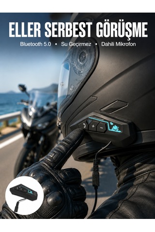 Kask Kulaklığı Motosiklet Intercom Interkom Dinleme Konuşma Özellikli Su Geçirmez - Lisinya 86944449