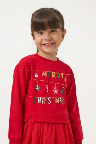 Kız Çocuk Merry Simli Kız Yılbaşı Elbisesi Nbk-24905 Kırmızı