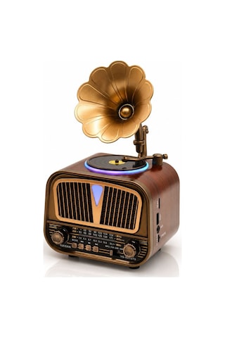 Solar Panelli Rgb Taşınabilir Fm Radyo Bluetooth Hoparlör Şarjlı Speaker Gramofon Görünümlü