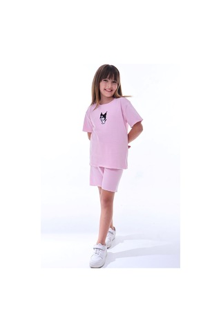 Ribana Beybi Overlok Detaylı Kuromi Nakışlı Alt-üst Takım Pembe