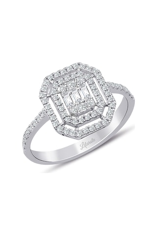 0.40 Ct Çift Sıra Baget Kare Tektaş Yüzük