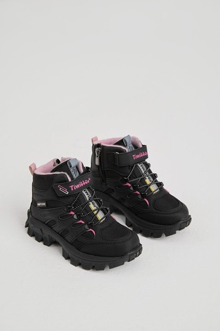 Tonny Black Kalın Kauçuk Taban Lastik Bağcıklı Cırtlı Çocuk Unisex Siyah Pudra Outdoor Trekking Bot Tbkmn340 Siyah Pudra