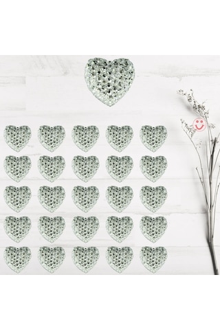 Polyester Kalp Fiyonk, 1,3 Cm - 25 Adet - Gümüş 1+