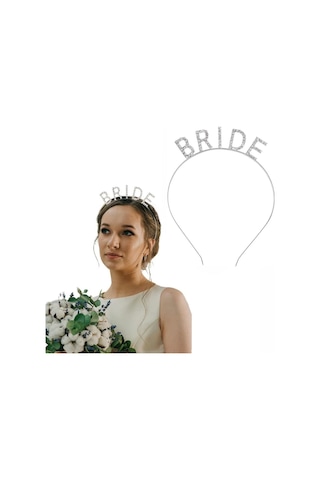 Mey İthalat Gümüş Renk Bekarlığa Veda Kristal Taş Bride Tacı İthal 16x10 Cm