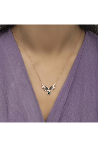 Melek Kanadı Motifli Rose Gümüş Kadın Kolye