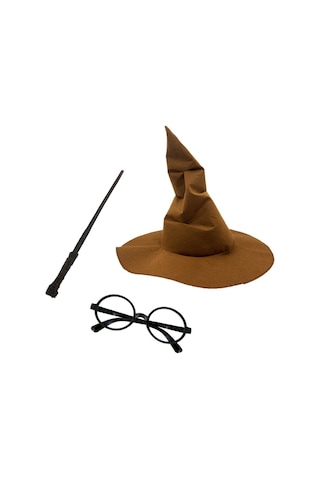 Harry Potter Gryffindor Kapişonlu Cübbe Çocuk Boy + Orjinal Keçeli Şapka + Asa + Gözlük 4 Parça Set