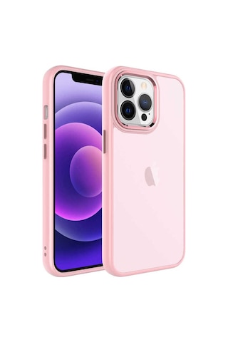 Apple Uyumlu iPhone 13 Pro Kılıf Buzlu Sert Pc Zore May Kapak Pembe Açık