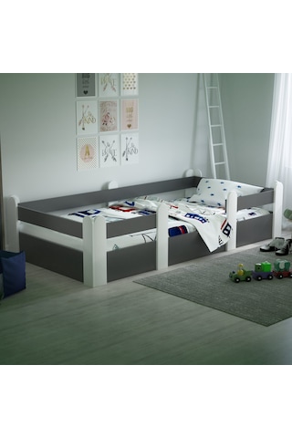 Tuliplifeyapımarket Tuliplife Montessori Karyola Beyaz-Antrasit Çocuk Yatağı -303 Antrasit - Beyaz