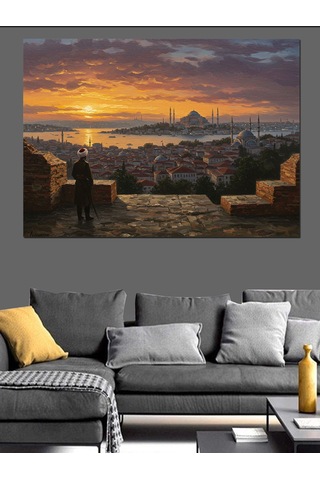 Gün Batımında İstanbul Silueti Dekoratif Kanvas - Mdf Ahşap Tablo
