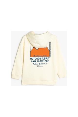 Koton Çocuk Uzun Kollu Kapşonlu Sweatshirt Baskı Detaylı Ekru