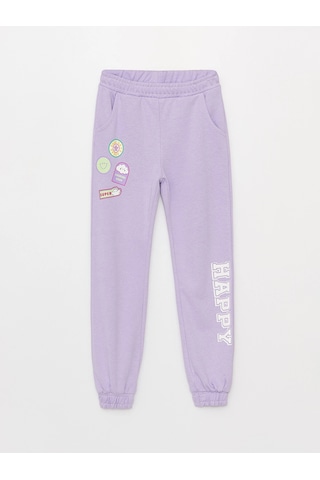 LC Waikiki Lcw Kids Lila Beli Lastikli Baskılı Kız Çocuk Jogger Eşofman Altı Koyu Lila Fkw