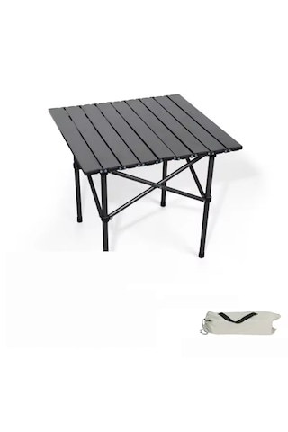 Orta Boy Siyah Katlanır Kamp Masası Piknik Seti Çanta Masa Siyah