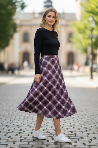 Eren Style Pileli Pamuklu Dijital Piliseli Beli Lastikli Etek 95 Cm - 38-46 Bordo