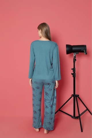 Lukitus Sıfır Yaka Pamuklu Düğmeli Kadın Pijama Takımı İnt-01 Mavi