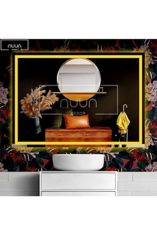 Nuun Dekor 90x70cm Günışığı Ledli Kumlamalı Banyo Aynası - Trafolu Şeffaf