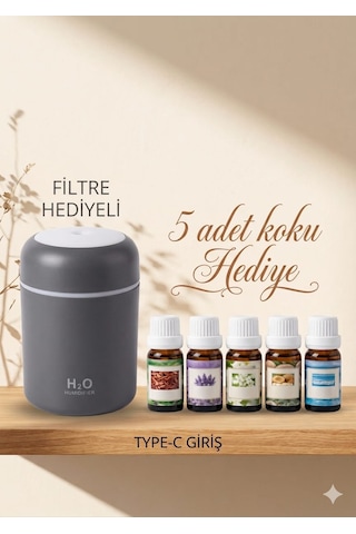 Ultrasonik Oda Ve Araç Hava Nemlendirici Buhar Makinesi Ve Aroma Difüzörü Koku - 5 Adet Koku Hediyeli