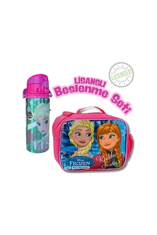 Frozen Lisanslı Beslenme Seti Çelik Matara Ve Beslenme Çantası Elsa & Anna Desenli Pembe