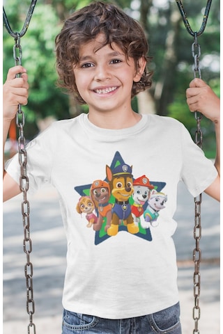 Sevbano Paw Petrol Baskılı Unisex Çizgi Film Çocuk Tişört 1-12 Yaş Beyaz