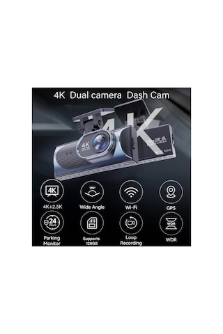 Çift Lensli Ultra Hd 4k Araç İçi Kamera Geniş Açı Wifi Uygulama Kontrolü Döngüsel Kayıt Gece Görüşlü