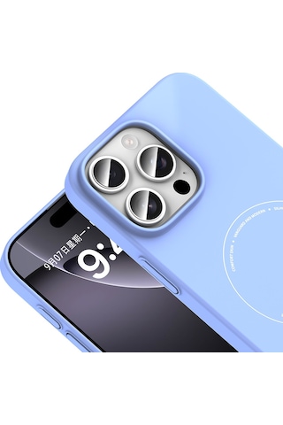 Maks Technology iPhone Uyumlu 16 Pro Kılıf M-safe Şarj Özellikli Kamera Korumalı Mkst Elio Sert Pc Kapak - Açık Mavi