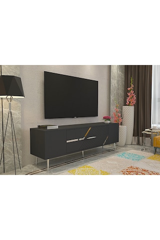 Ufa Tv Sehpası Tv Ünitesi 150 Cm Antrasit Gümüş