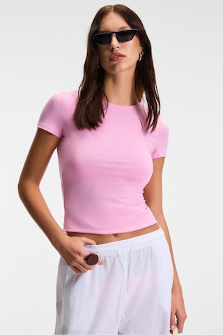 Ethıquet TARELIA Kadın Bisiklet Yaka Kısa Kollu Slim Pembe T-Shirt