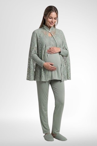 Mecit Pijama Mecit 6402 Kadın Yeşil Dantel Pelerin Hamile Lohusa Pijama Takımı